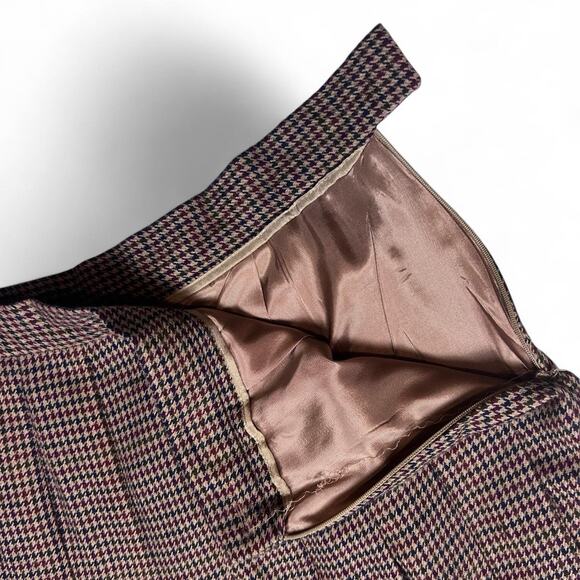 L.L. Bean Vintage 80s USA  Made Houndstooth Brown Wool Pleated Midi Skirt 14 - Picture 4 of 7